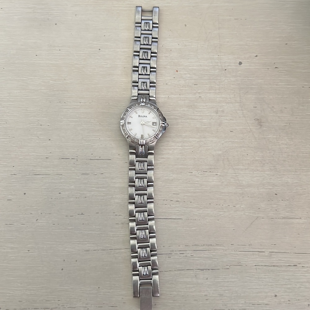 Bulova Women’s Silver Stainless Steel Watch with Diamond Accent - Picture 2 of 3